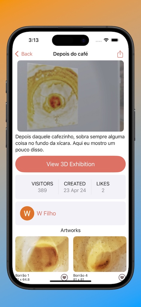 Screenshot of iPhone app exhibition details with artworks